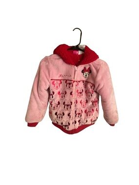 Disney Minnie Mouse Pink & Red Fleece Winter Sherpa Lined Coat Jacket Size 7